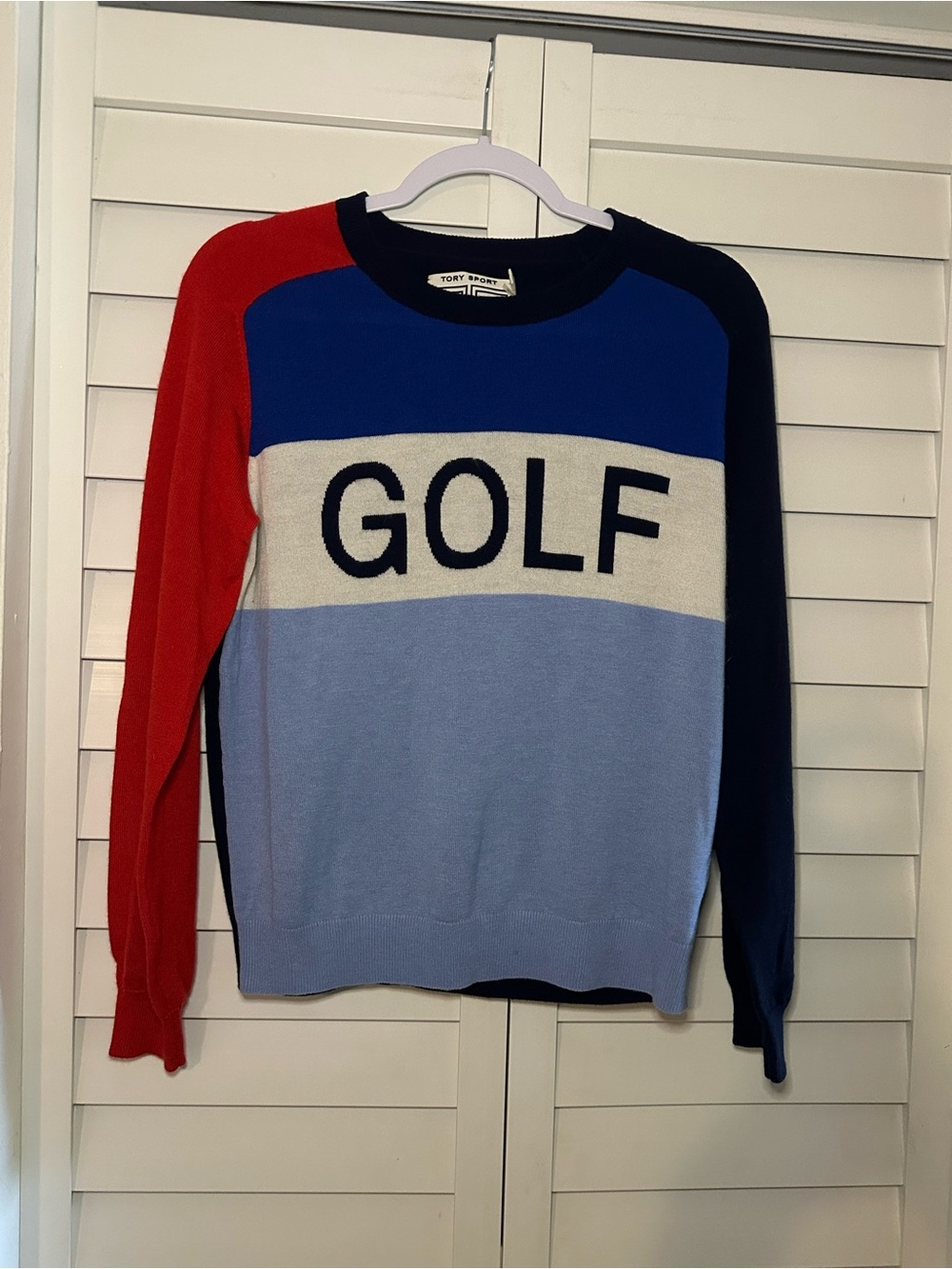 Tory Sport GOLF Colorblock 100 cashmere  Crewneck - Blue/Red/Navy